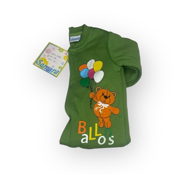new Samara ܫ Footed Onesie Playsuit Teddy Bear Balloon Appliqué ܫ Sage Green 6MO - Picture 12 of 16